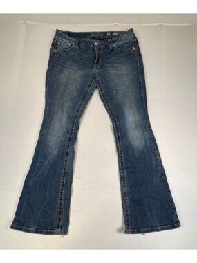 Miss Me Womens Easy Straight Jeans Size 31 Blue Denim Embellished Pockets